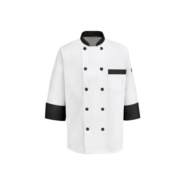 Vf Imagewear Chef Designs Garnish Chef Coat, White W/Black Trim, Polyester/Cotton, XL KT74BTRGXL